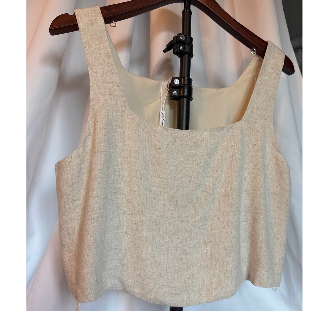 Petal & Pup Linen Square Neck Tank Beige Crop XL NWT Boho Minimal Modern